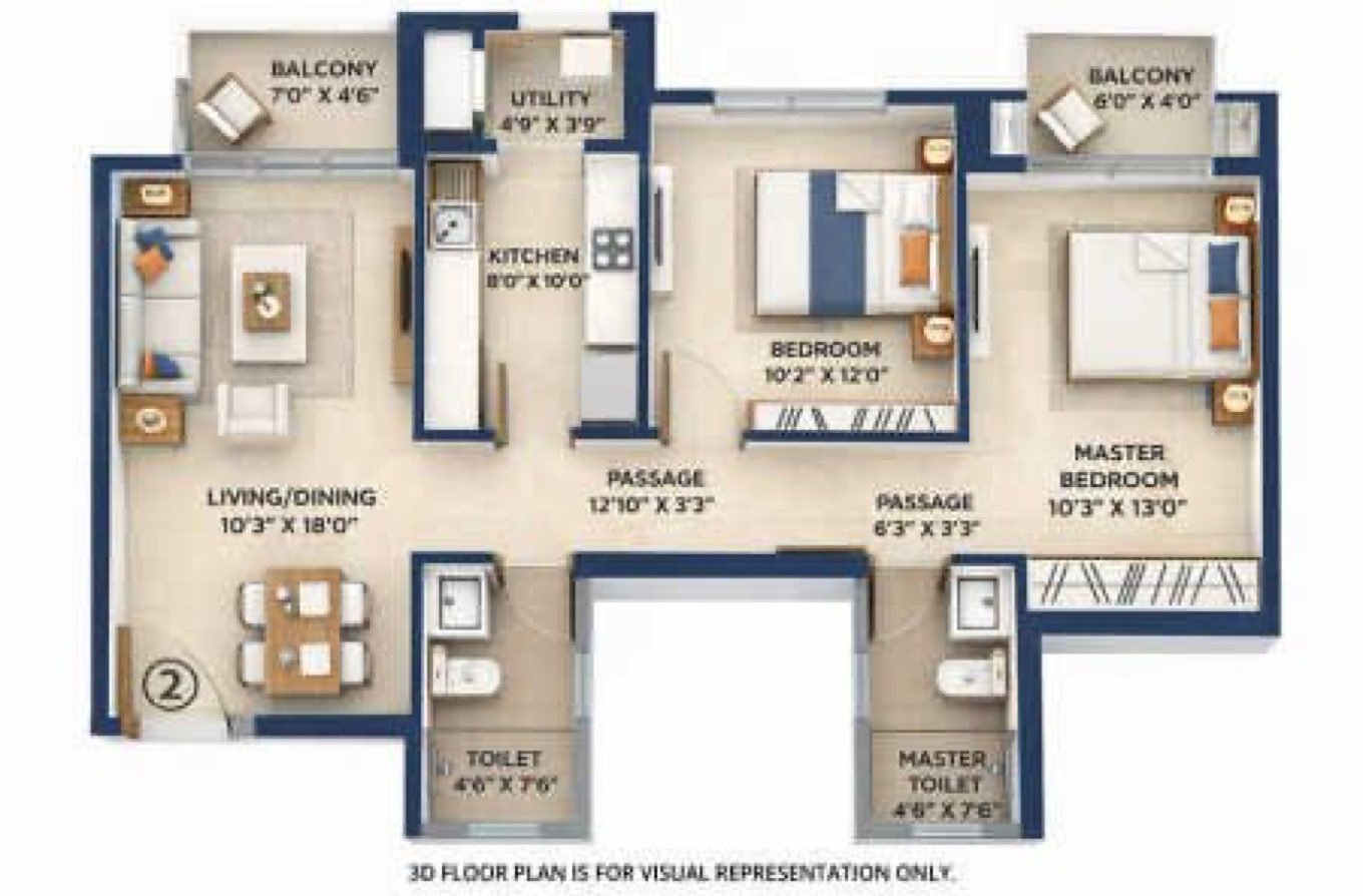 2 BHK floor plan preview