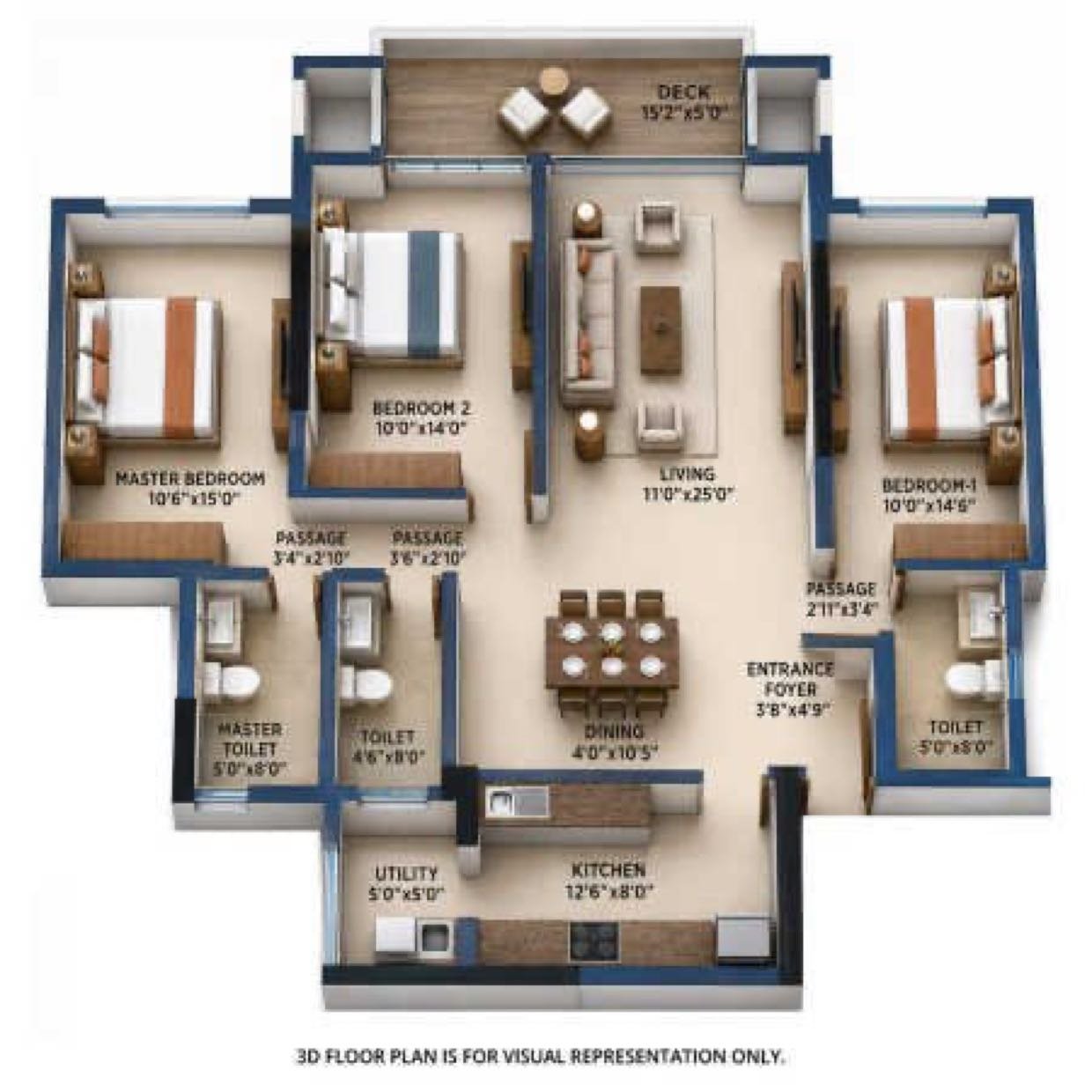 3 BHK floor plan preview